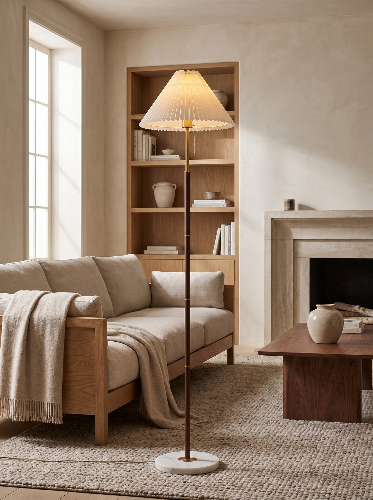 Maribel Vintage Pleated Floor Lamp in a styled room