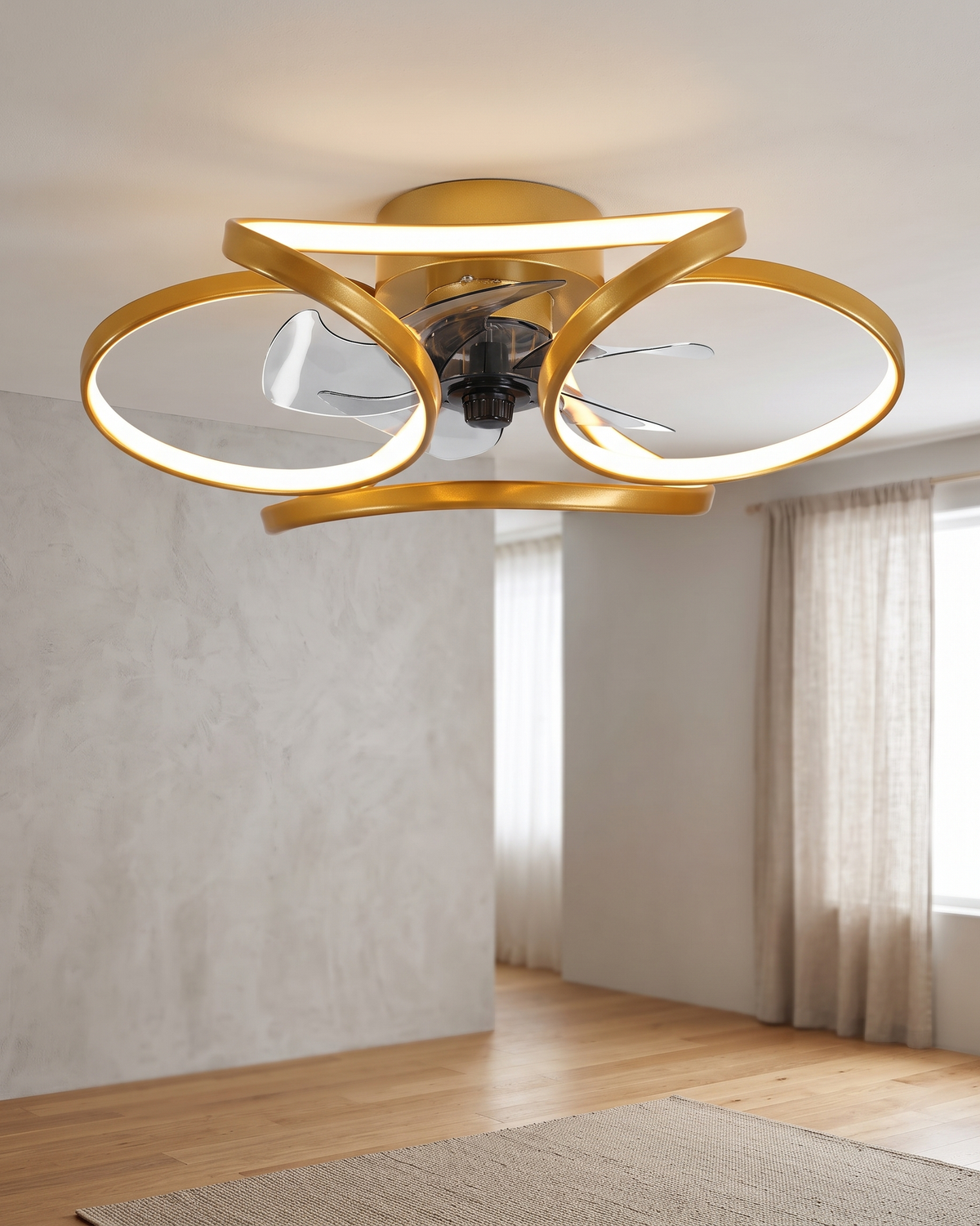 Comvilo Flower Ceiling Fan with Light Modern LED Recessed Light in a styled room