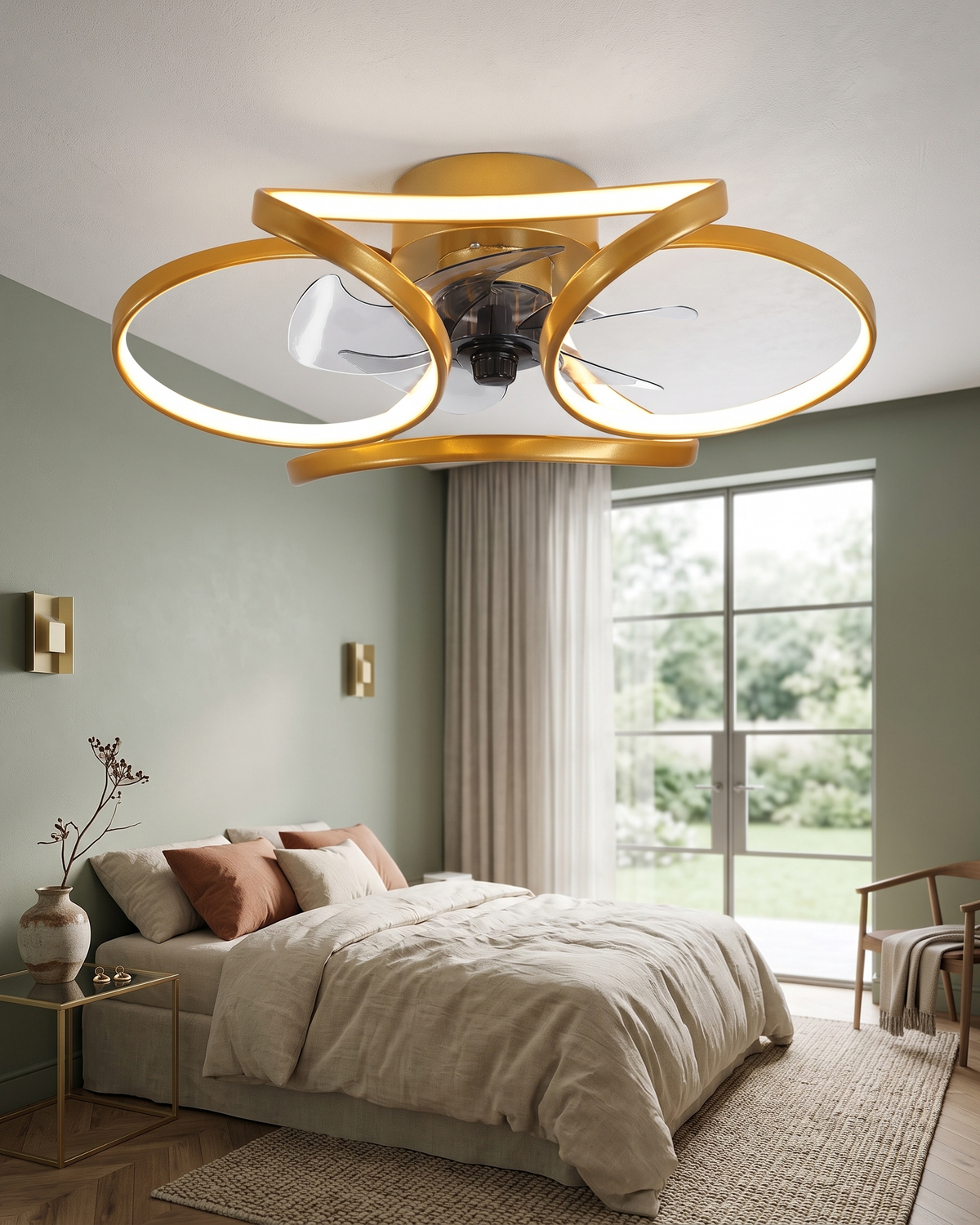 Comvilo Flower Ceiling Fan with Light Modern LED Recessed Light in a styled room
