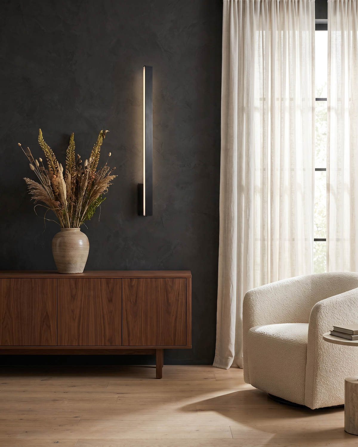 Comvilo Linear LED Wall Light in a styled room