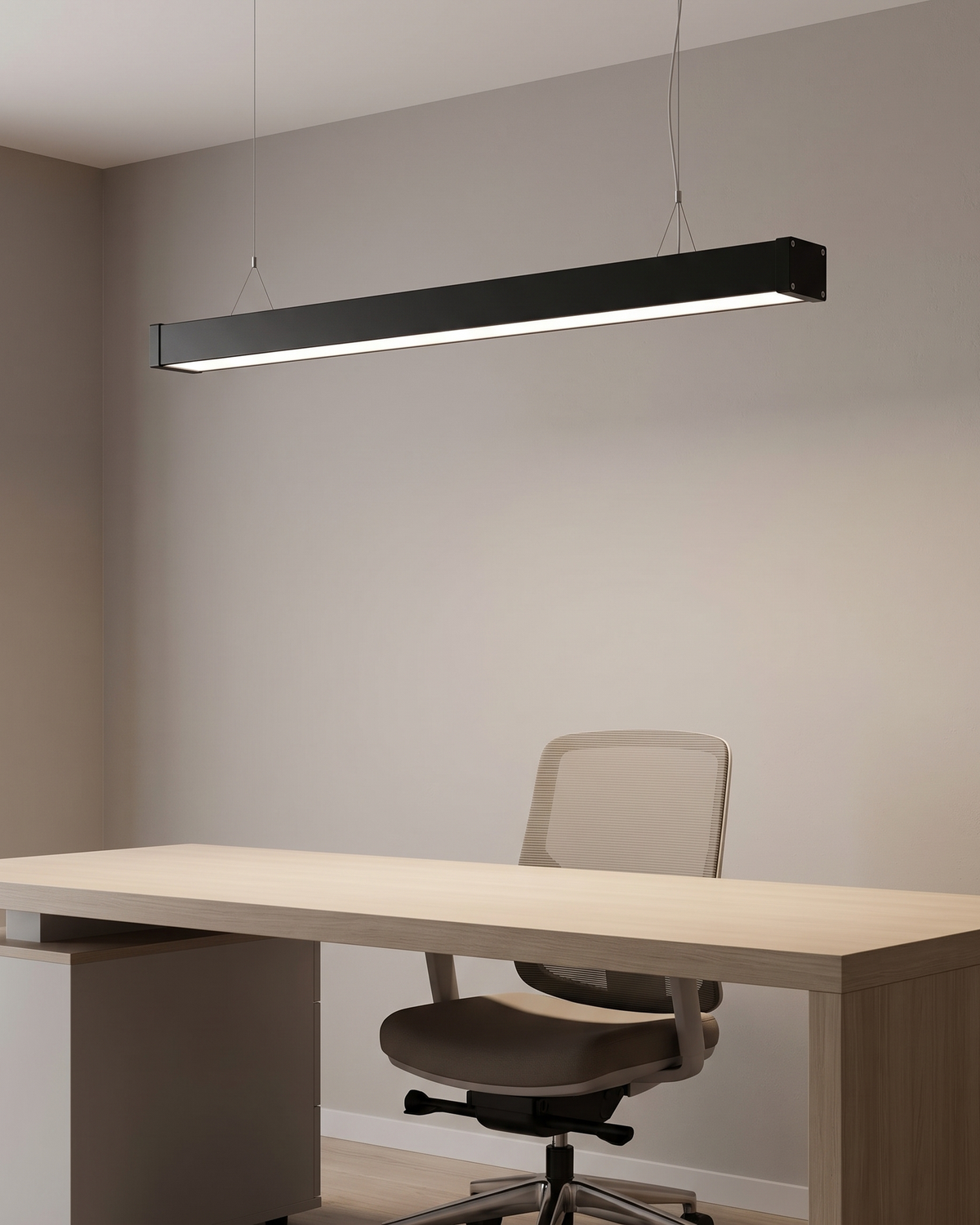 Comvilo Minimalist Black LED Recessed Office Hanging Linear Light Set in a styled room