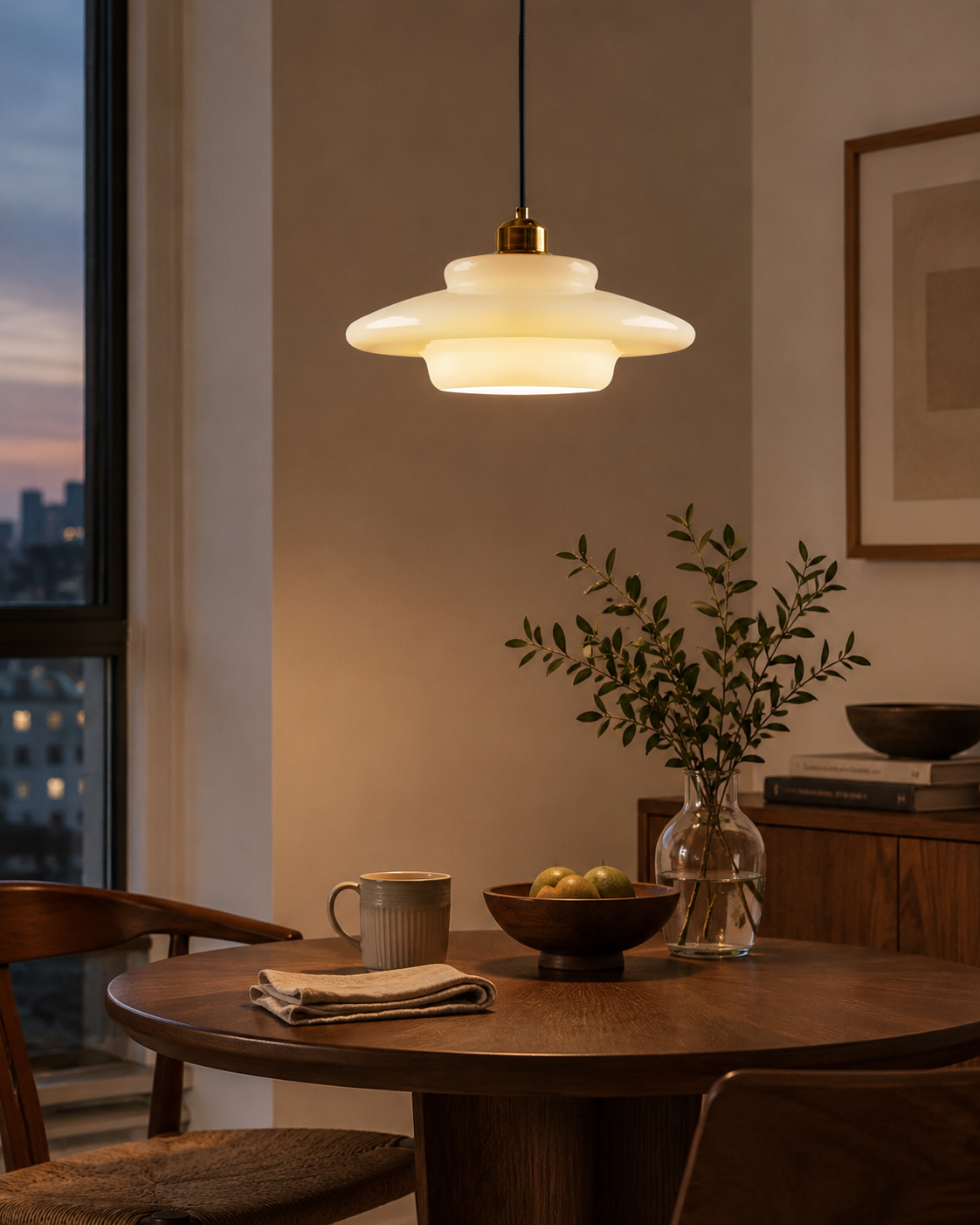 Elowen Mid Century Plug-in Milk White Glass Pendant Light