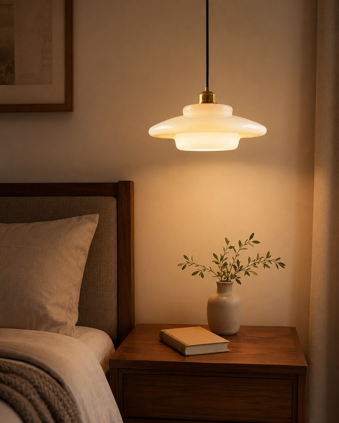 Elowen Mid Century Plug-in Milk White Glass Pendant Light