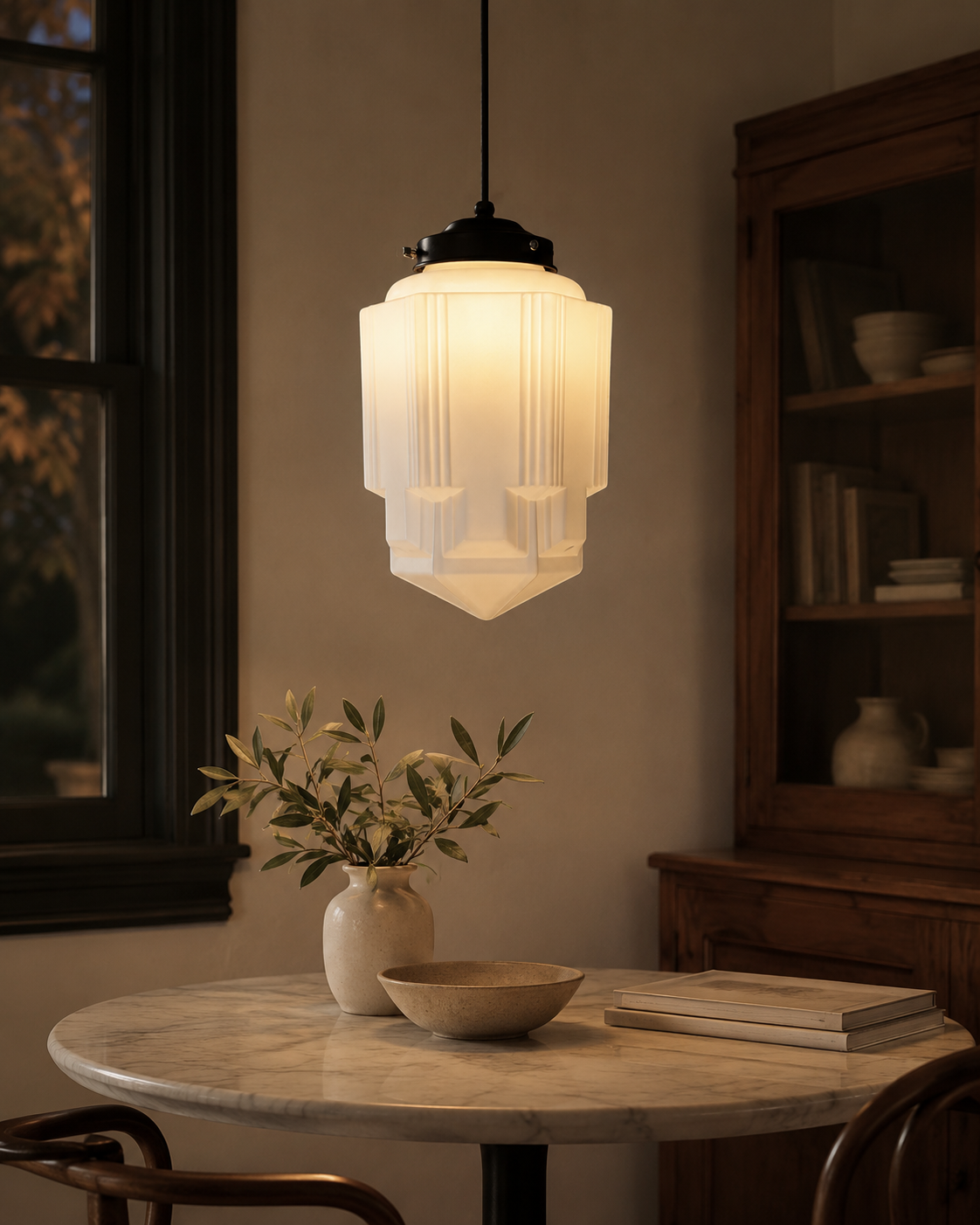 Bellamy Vintage White Milk Glass Geometric Jar Pendant Light
