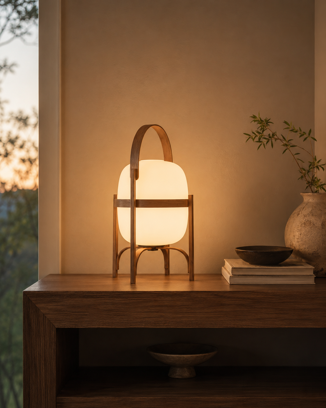 Linden Portable Lantern Glass Table Lamp