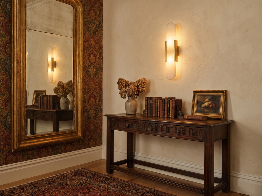 Celestine Alabaster Oblong Wall Sconce — Vintage Character