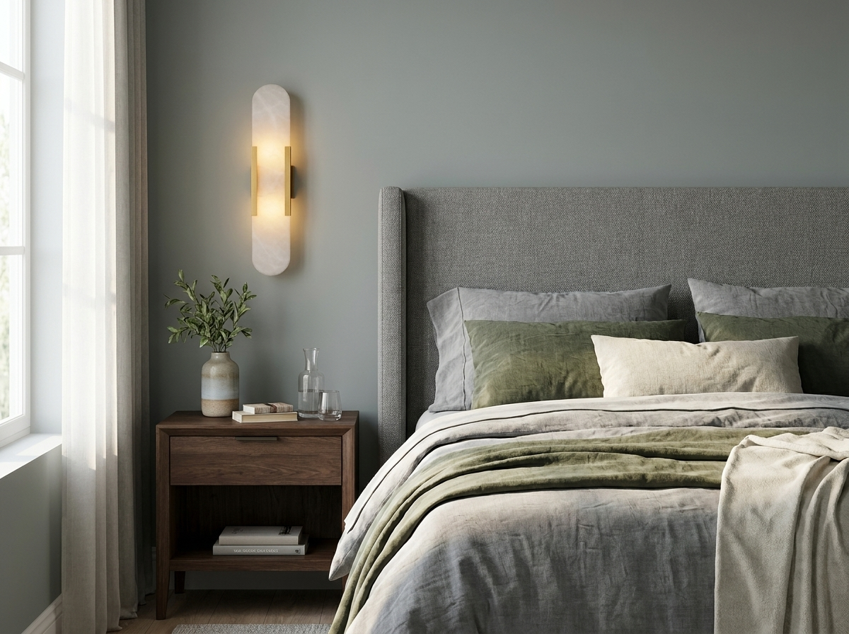 Celestine Alabaster Oblong Wall Sconce in a styled room