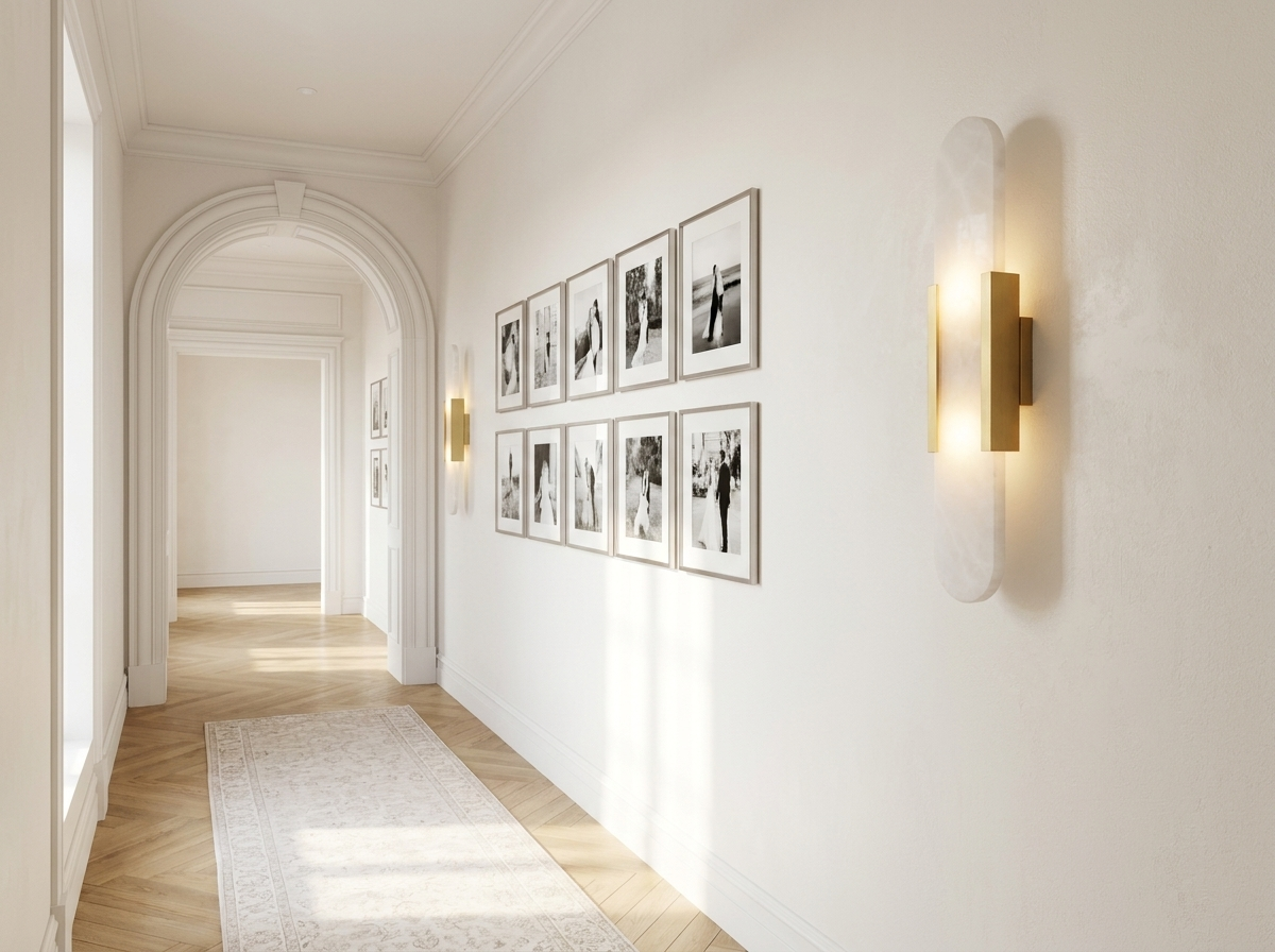 Celestine Alabaster Oblong Wall Sconce in a styled room
