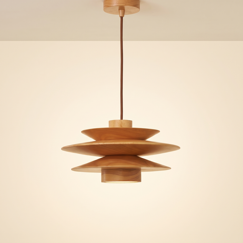 Cascara Wood Disc Pendant Light