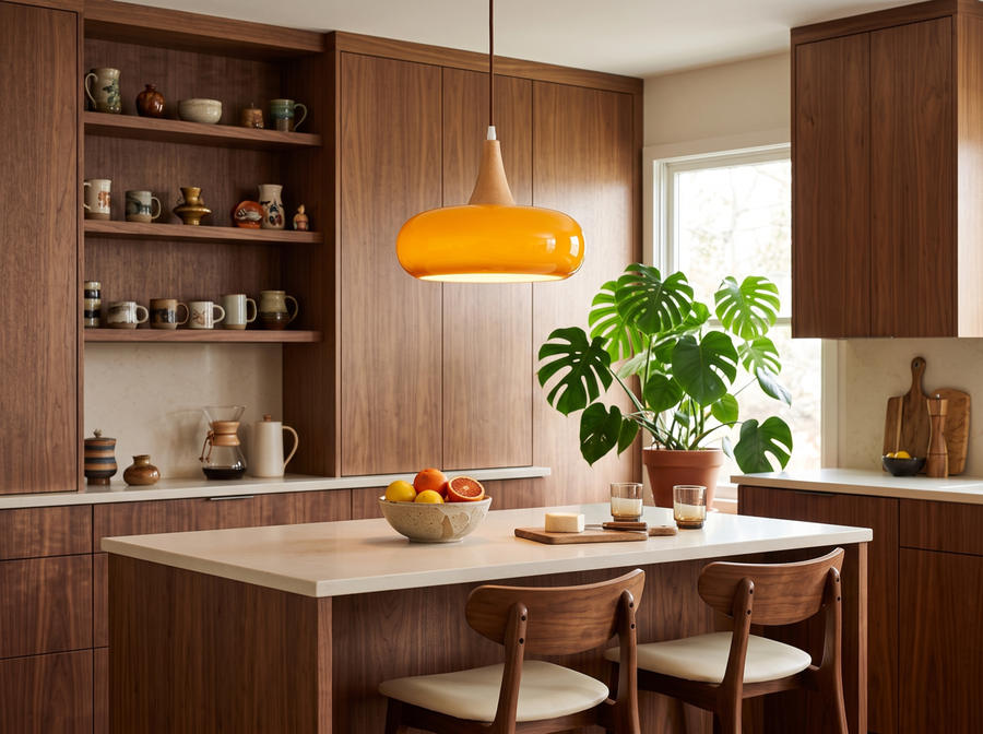 Solara Kitchen Island Glass Pendant Light — Mid-Century Warmth