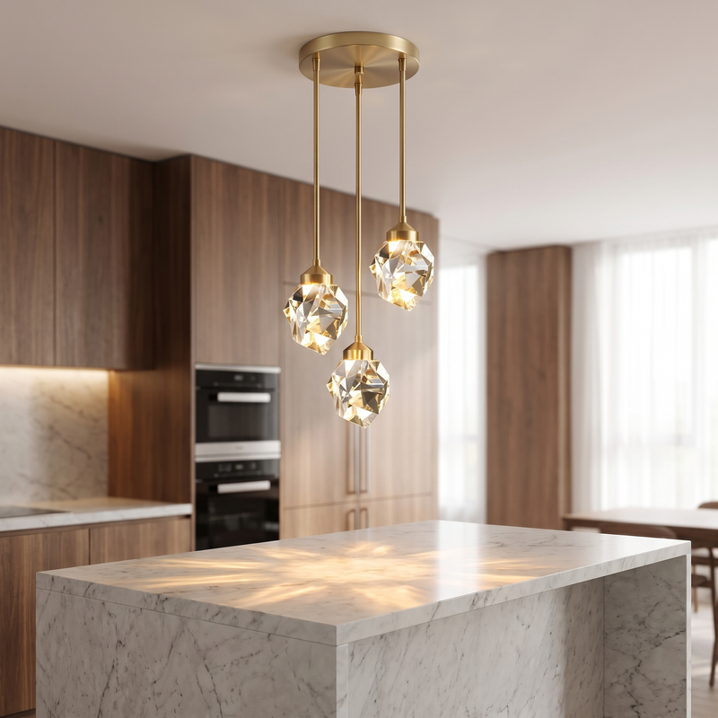 Caldor Brass and Crystal Pendant Light