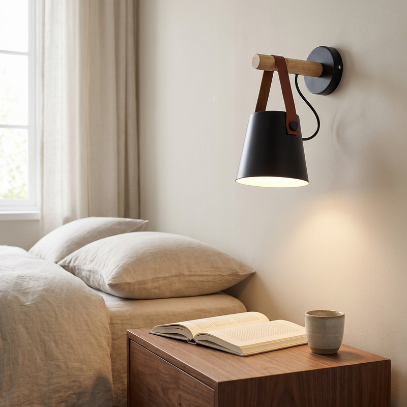 Corvelle Wood and Leather Wall Sconce