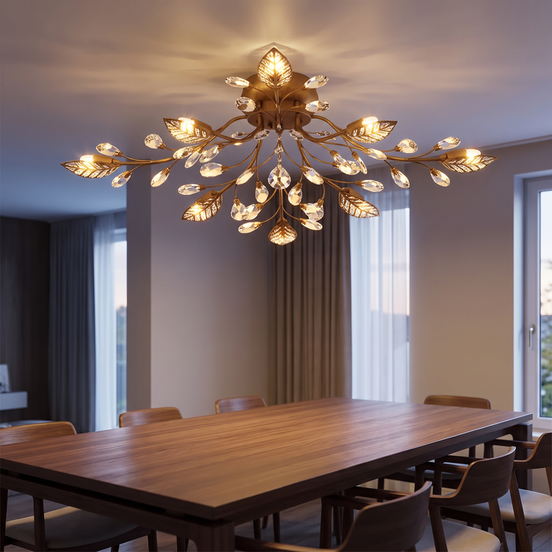Vaurelle Crystal Leaf Semi-Flush Ceiling Light