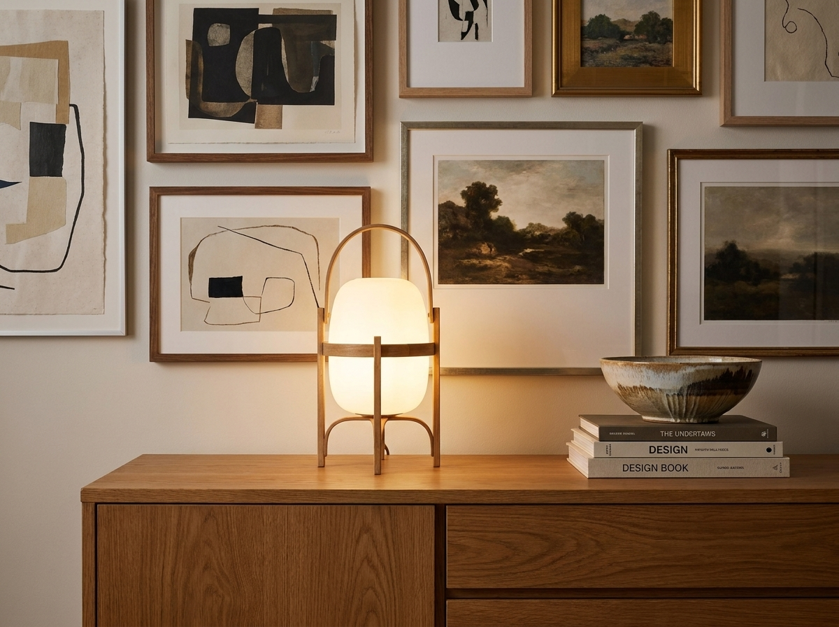 Linden Portable Lantern Glass Table Lamp in a styled room
