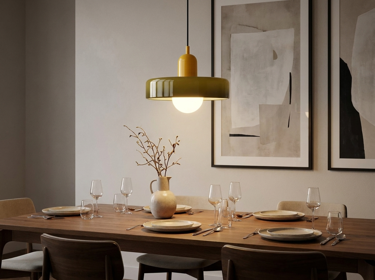 Liora Bauhaus Stained Glass Pendant Light in a styled room