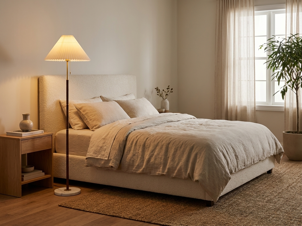 Maribel Vintage Pleated Floor Lamp in a styled room