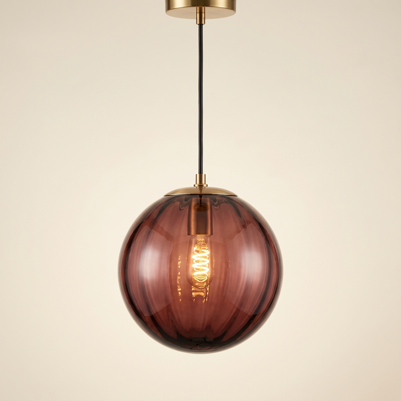 Quivane Ribbed Glass Globe Pendant Light