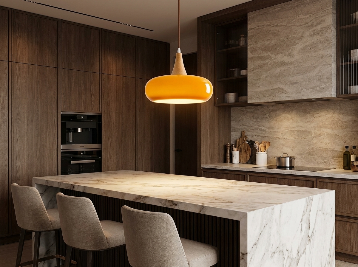 Solara Kitchen Island Glass Pendant Light in a styled room