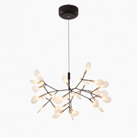 Comvilo firefly LED chandelier in black, front view of the fixture on a plain background