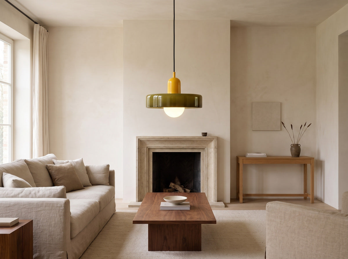Liora Bauhaus Stained Glass Pendant Light in a styled room