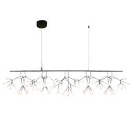 Comvilo firefly LED chandelier in black, long linear bar format with branching light clusters on a plain background