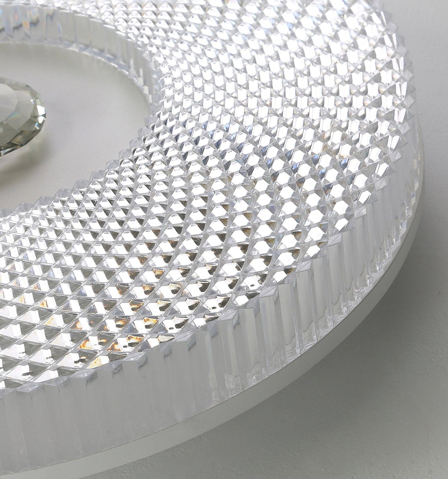Ayla LED Flush Mount Ceiling Light in white, close-up of the faceted acrylic shade