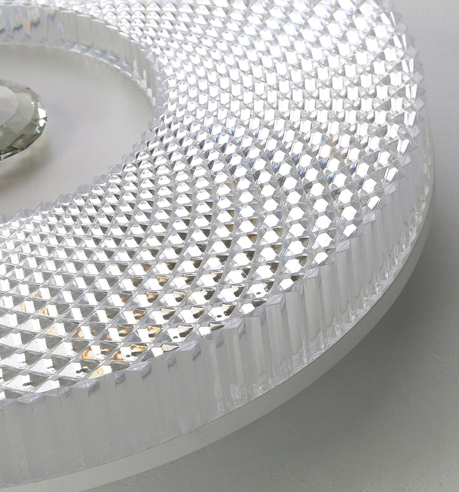 Ayla LED Flush Mount Ceiling Light in white, close-up of the faceted acrylic shade