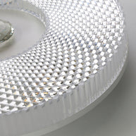 Ayla LED Flush Mount Ceiling Light in white, close-up of the faceted acrylic shade