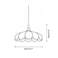 Line drawing of the scalloped pendant light with its printed measurements, reading 40cm / 15.7 inches across and 30cm / 11.8 inches deep.