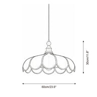 Line drawing of the scalloped pendant light with its printed measurements, reading 60cm / 23.6 inches across and 30cm / 11.8 inches deep.