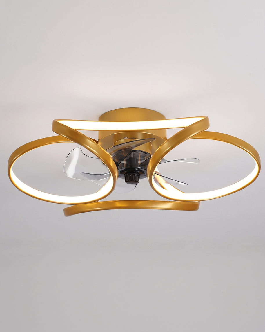 Comvilo Flower Ceiling Fan with Light Modern LED Recessed Light in gold, installed in a plain interior.