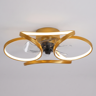 Comvilo Flower Ceiling Fan with Light Modern LED Recessed Light in gold, installed, from a different vantage.