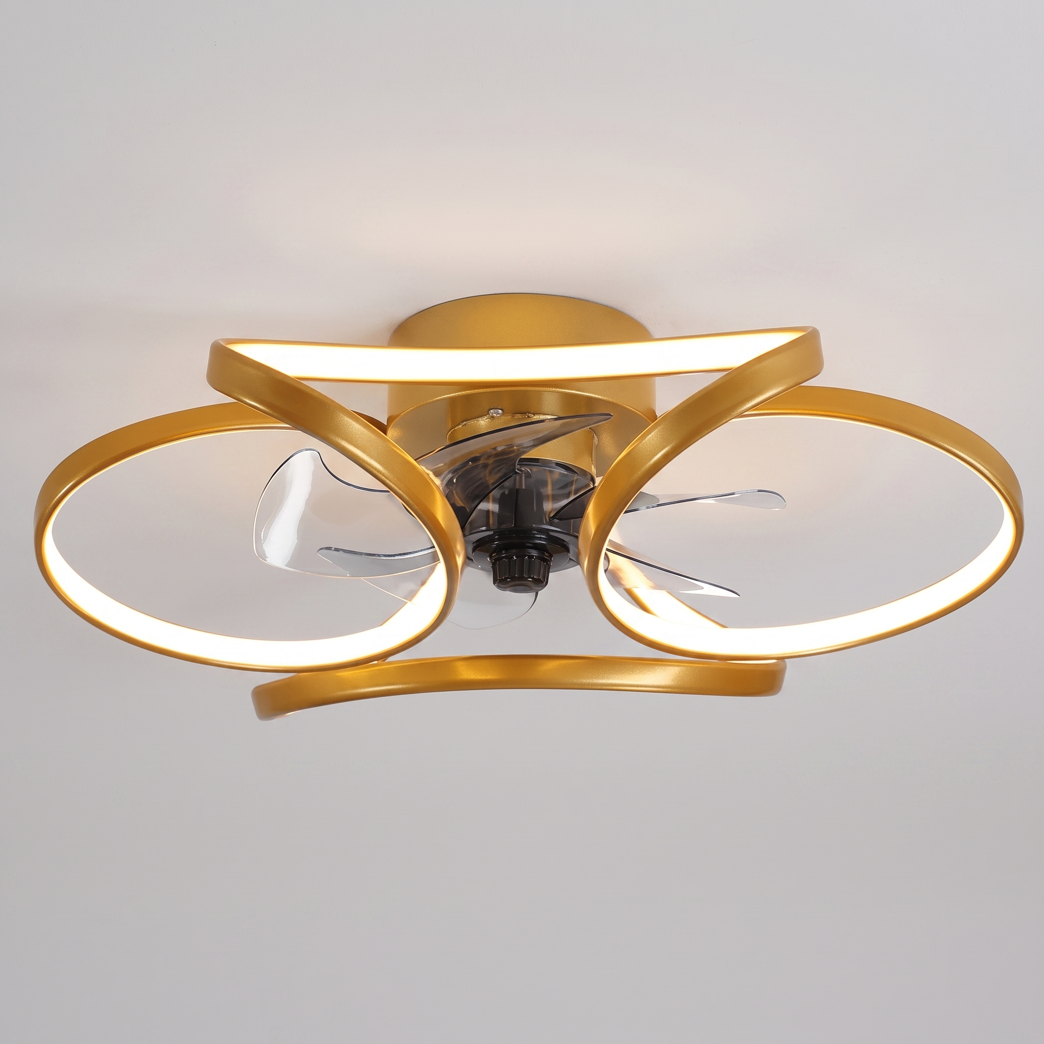 Comvilo Flower Ceiling Fan with Light Modern LED Recessed Light in gold, complete, on a plain studio background.