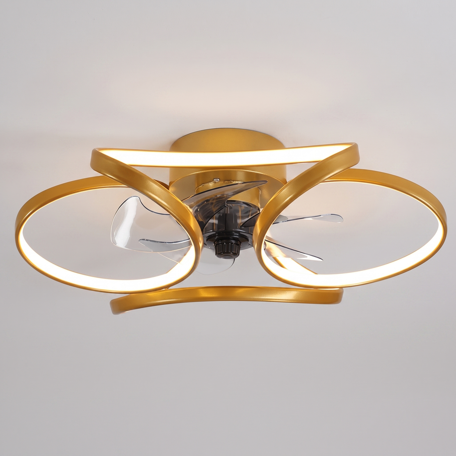 Comvilo Flower Ceiling Fan with Light Modern LED Recessed Light in gold, complete, on a plain studio background.
