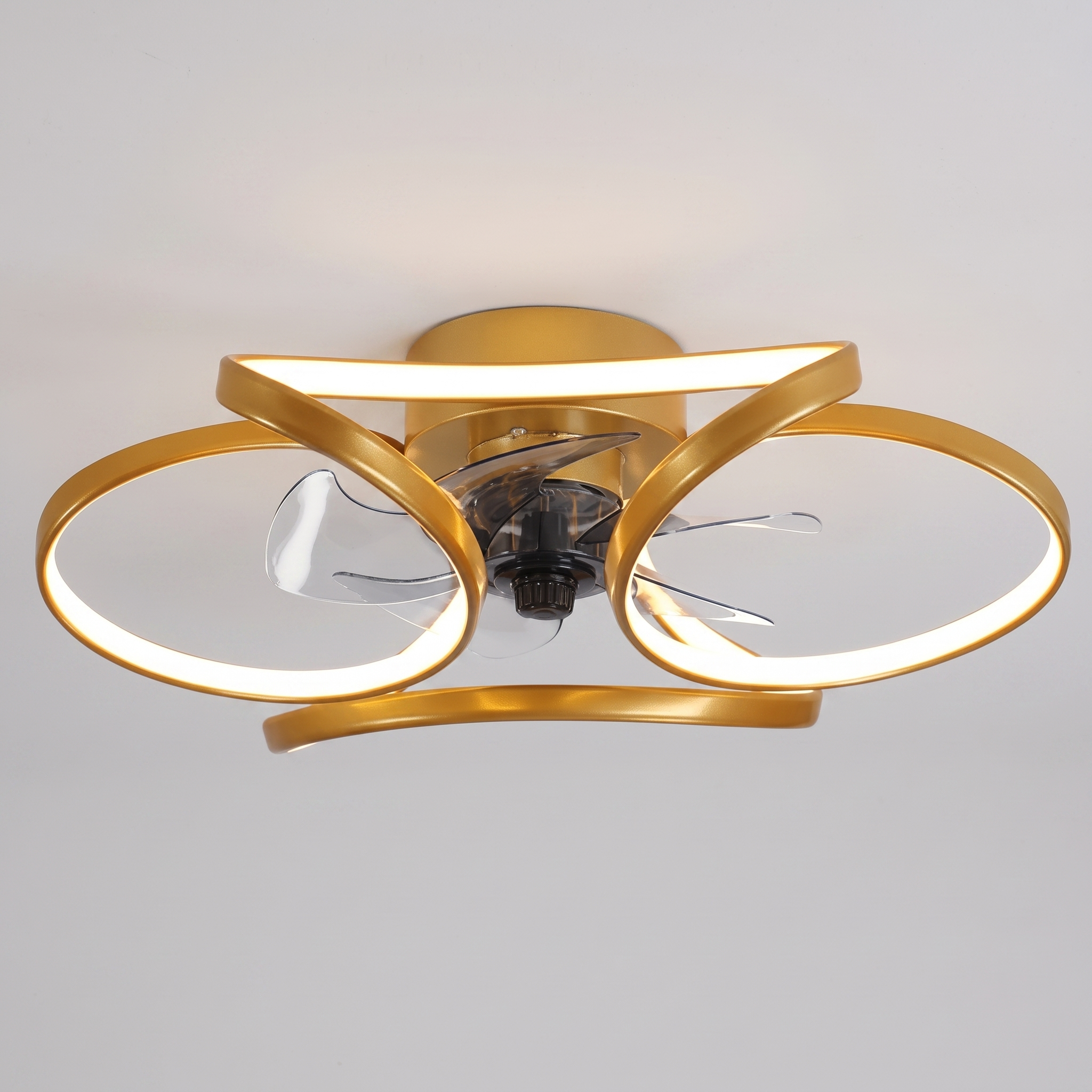 Comvilo Flower Ceiling Fan with Light Modern LED Recessed Light in gold, at a three-quarter studio angle.