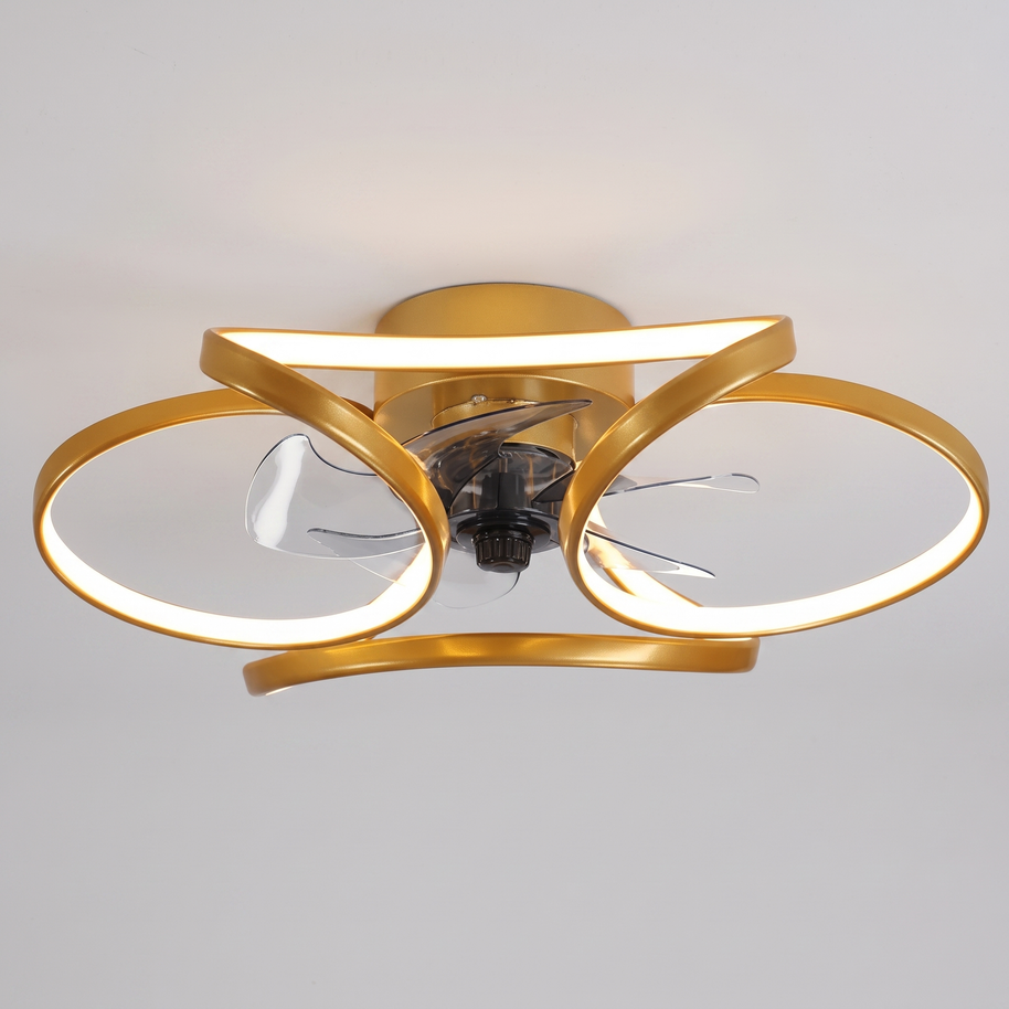 Comvilo Flower Ceiling Fan with Light Modern LED Recessed Light in gold, at a three-quarter studio angle.
