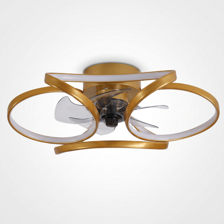 Comvilo Flower Ceiling Fan with Light Modern LED Recessed Light in gold, showing construction and ceiling mount.