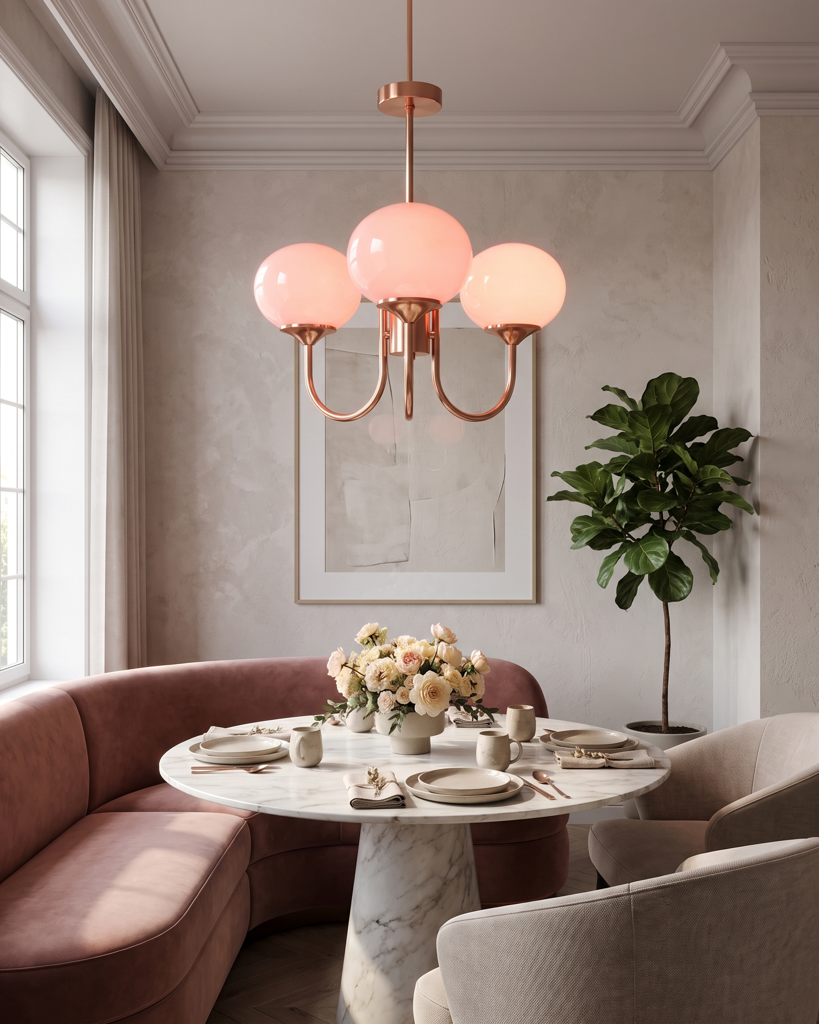 Comvilo Marshmallow Chandelier in Copper and Pink, portrait product view