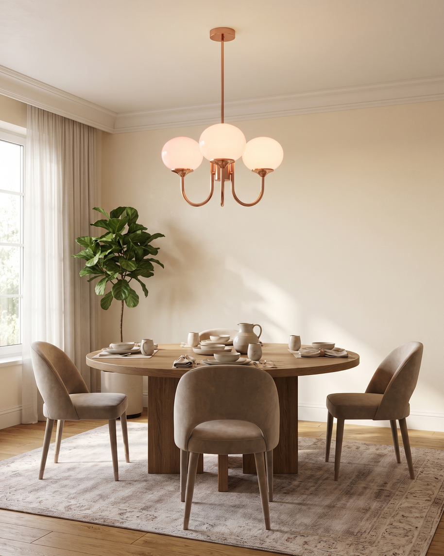 Comvilo Marshmallow Chandelier in Copper and Pink, portrait product view