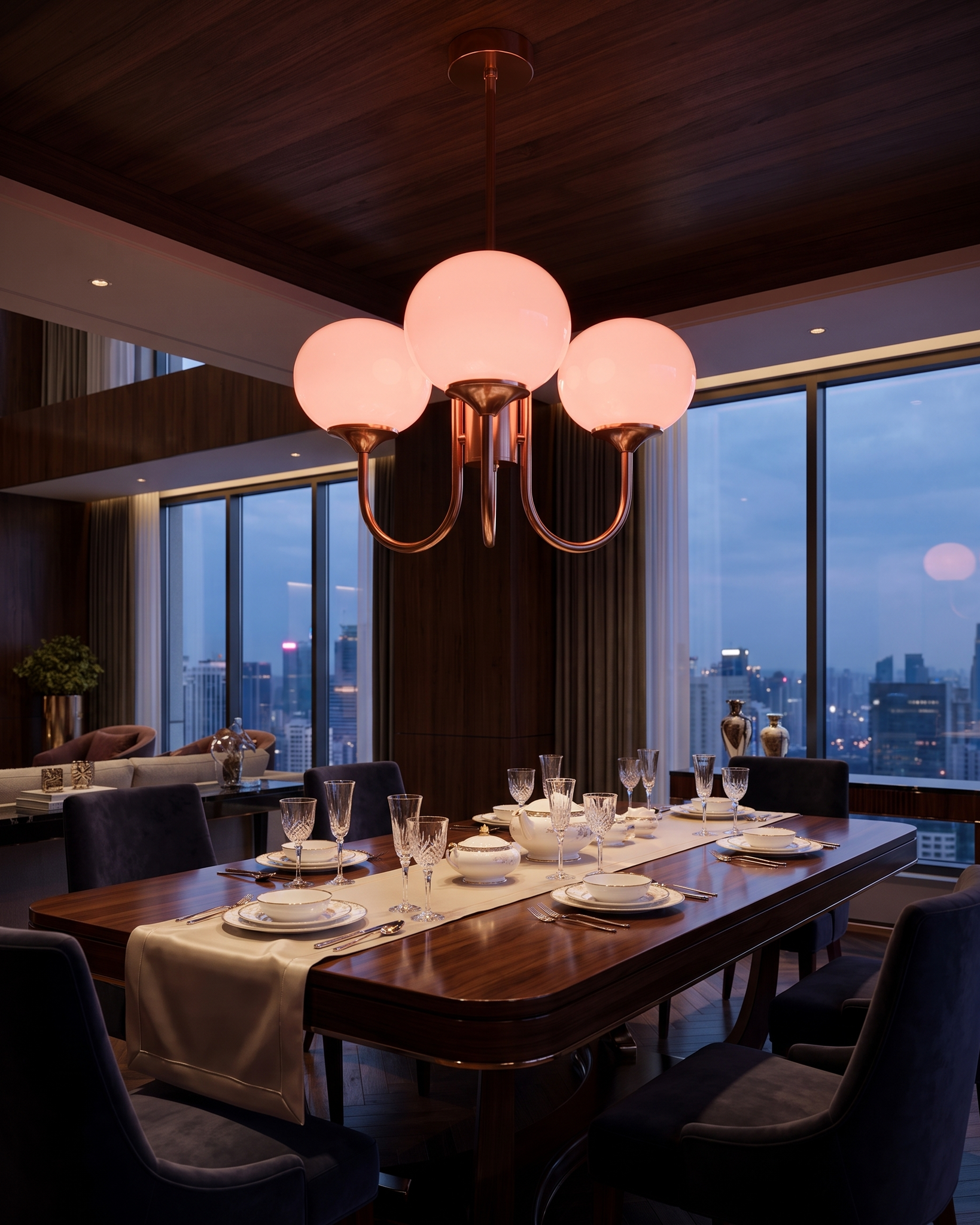 Comvilo Marshmallow Chandelier in Copper and Pink, portrait product view