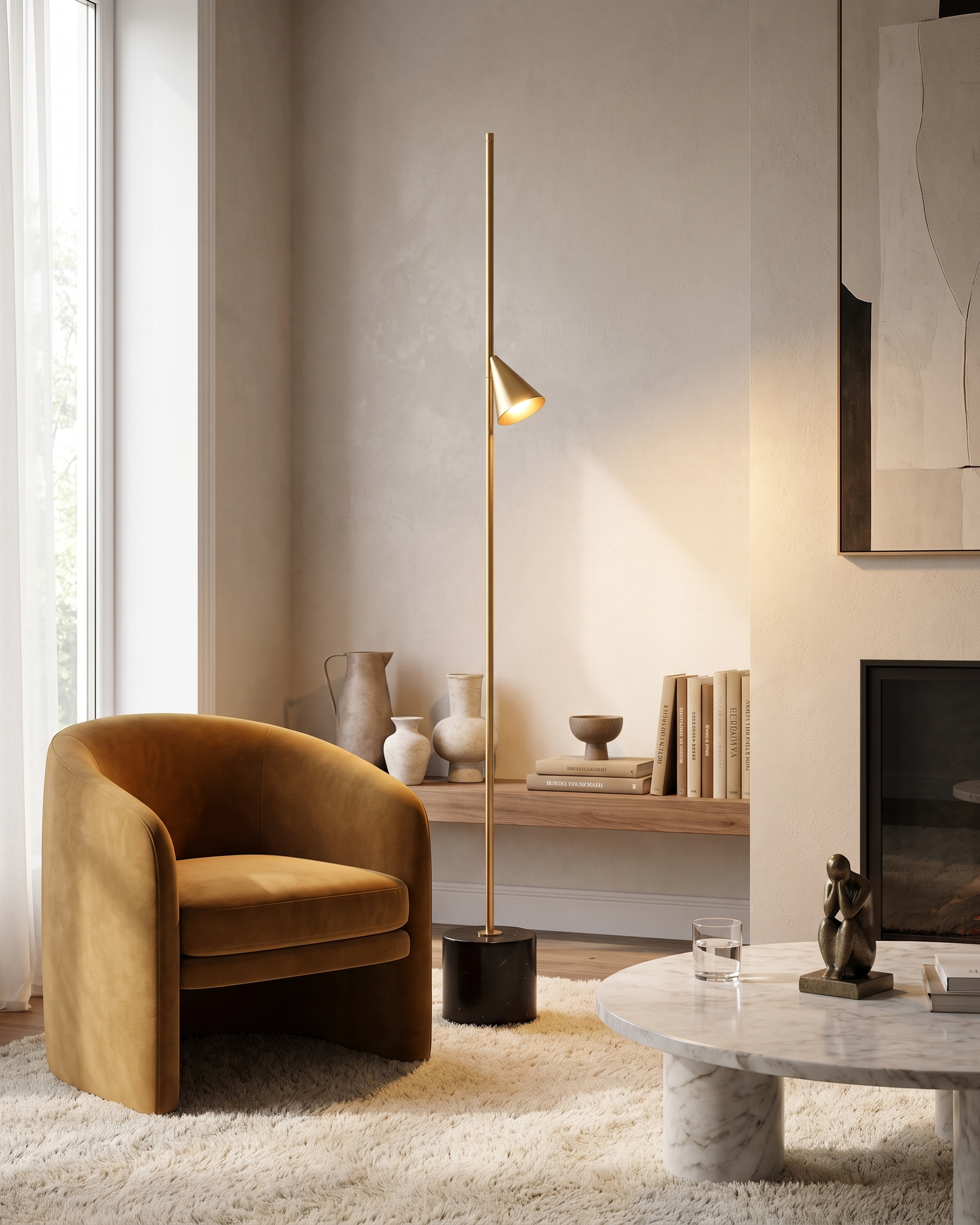 Comvilo Soreluna Floor Lamp in Gold and Black, portrait product view