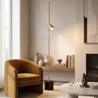 Comvilo Soreluna Floor Lamp in Gold and Black, portrait product view
