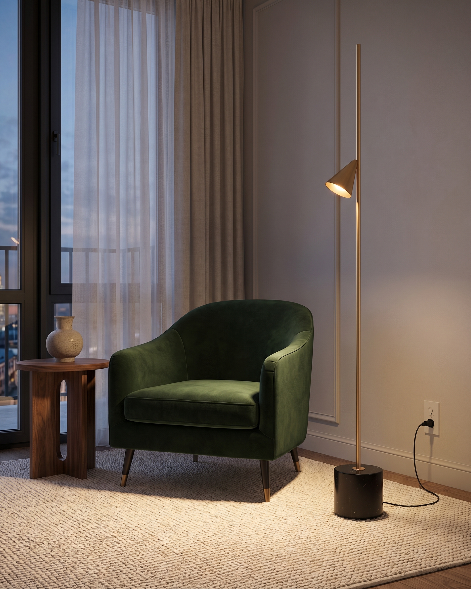 Comvilo Soreluna Floor Lamp in Gold and Black, portrait product view