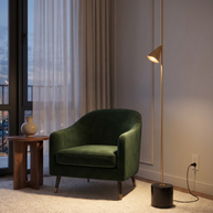 Comvilo Soreluna Floor Lamp in Gold and Black, portrait product view