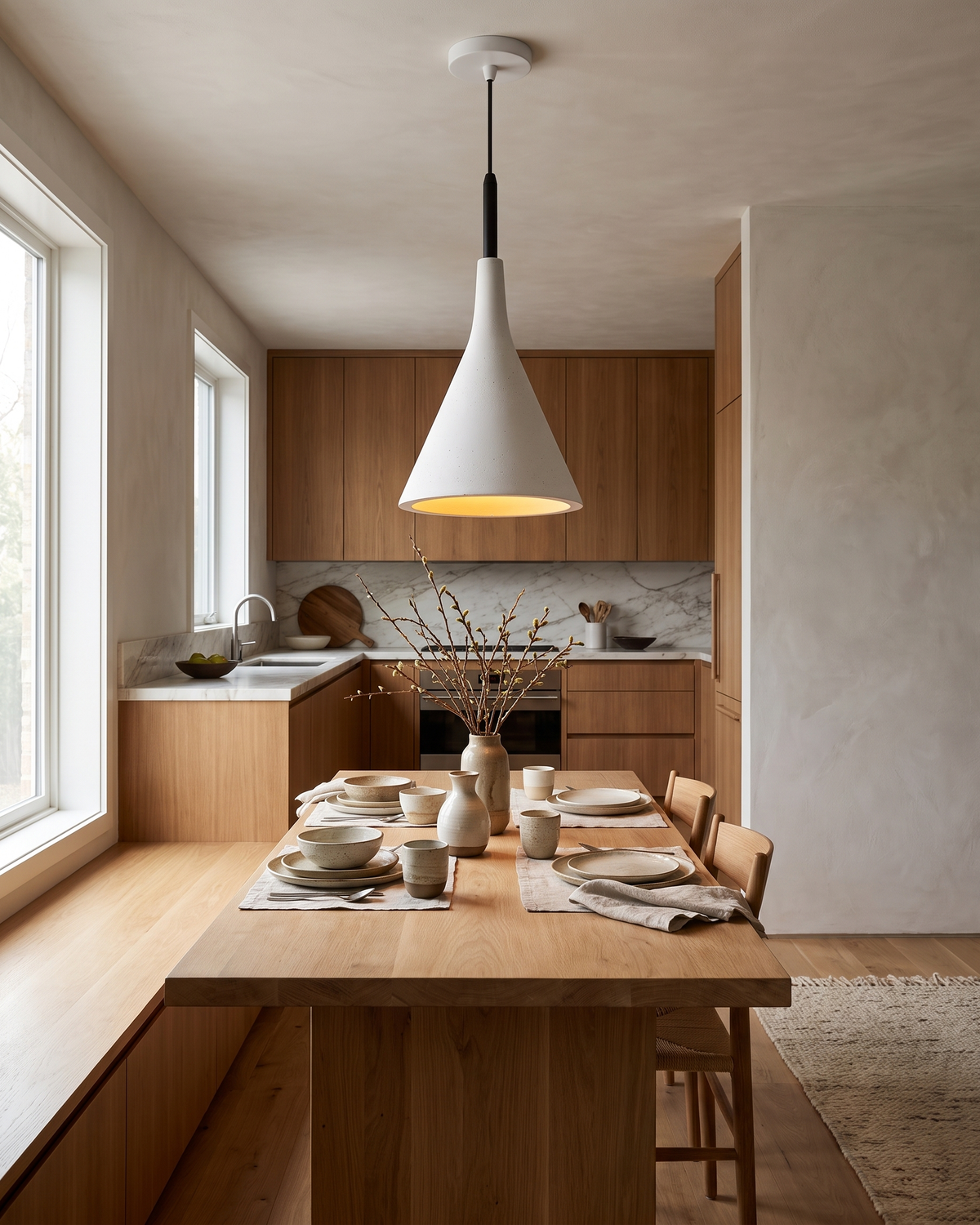 Comvilo Conical Pendant Light in White, portrait product view