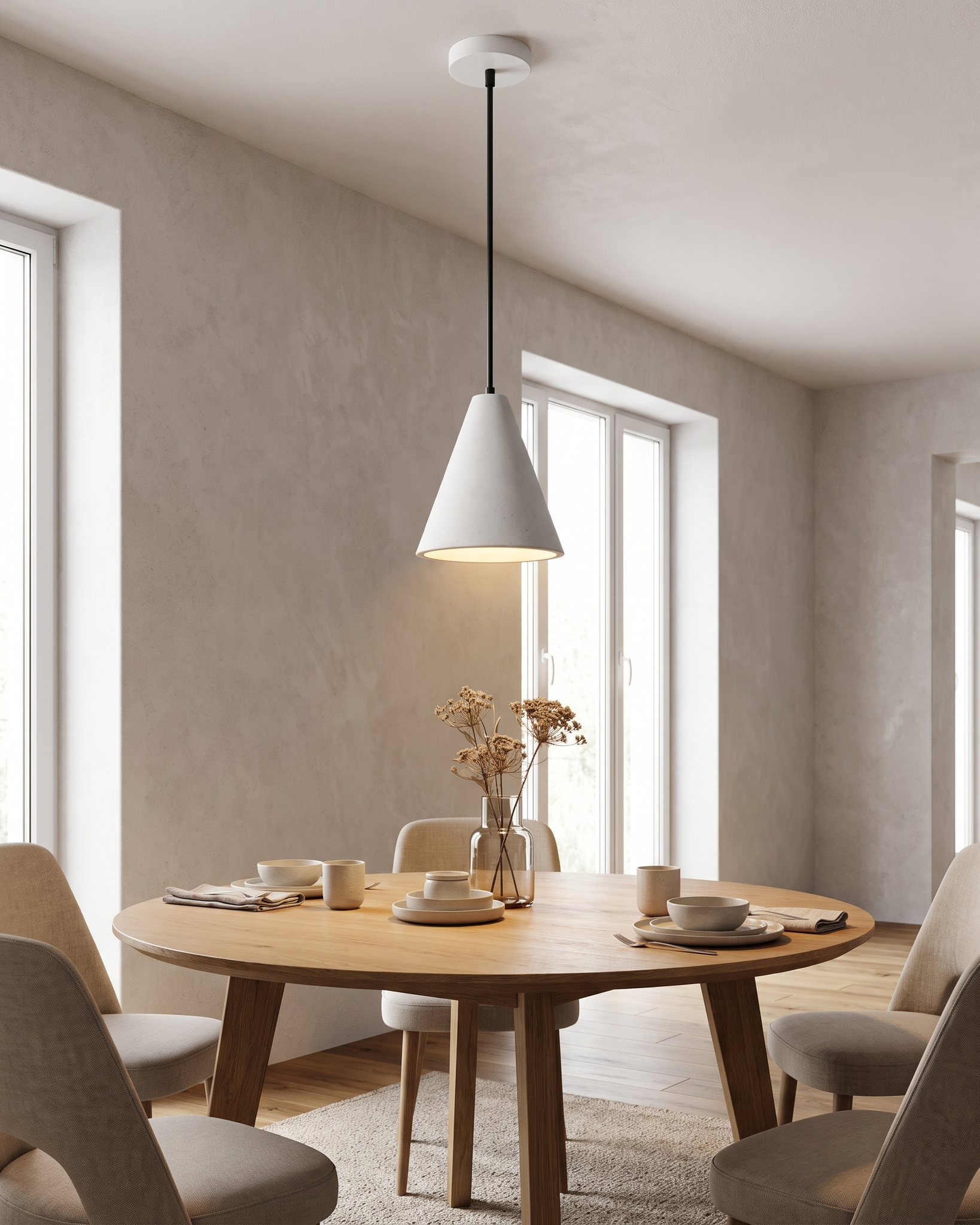 Comvilo Conical Pendant Light in White, portrait product view