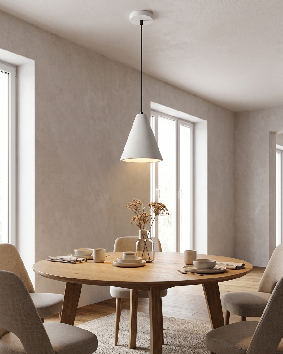 Comvilo Conical Pendant Light in White, portrait product view