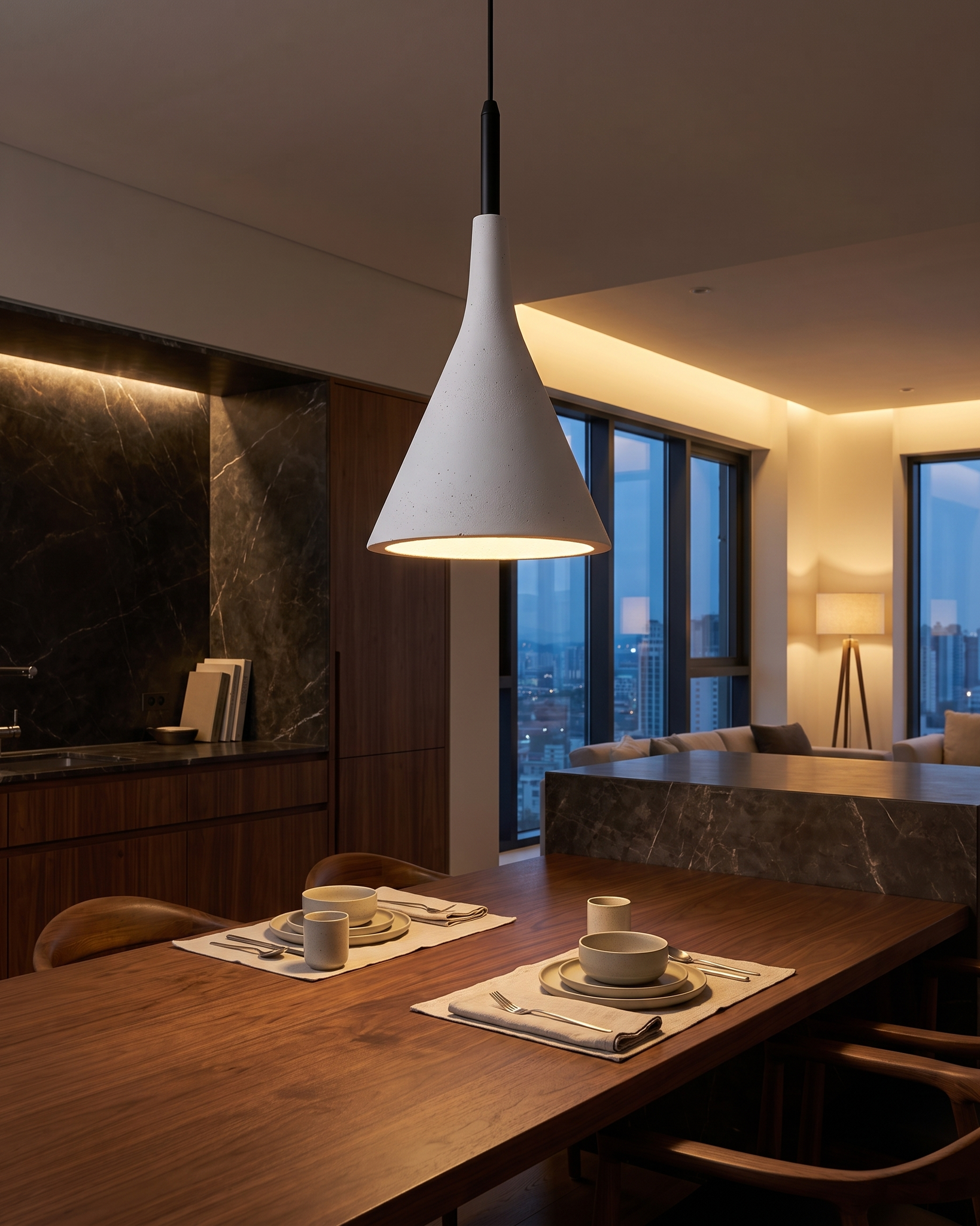 Comvilo Conical Pendant Light in White, portrait product view