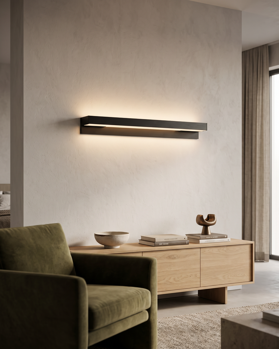 Comvilo Linear LED Wall Light in Black, portrait product view