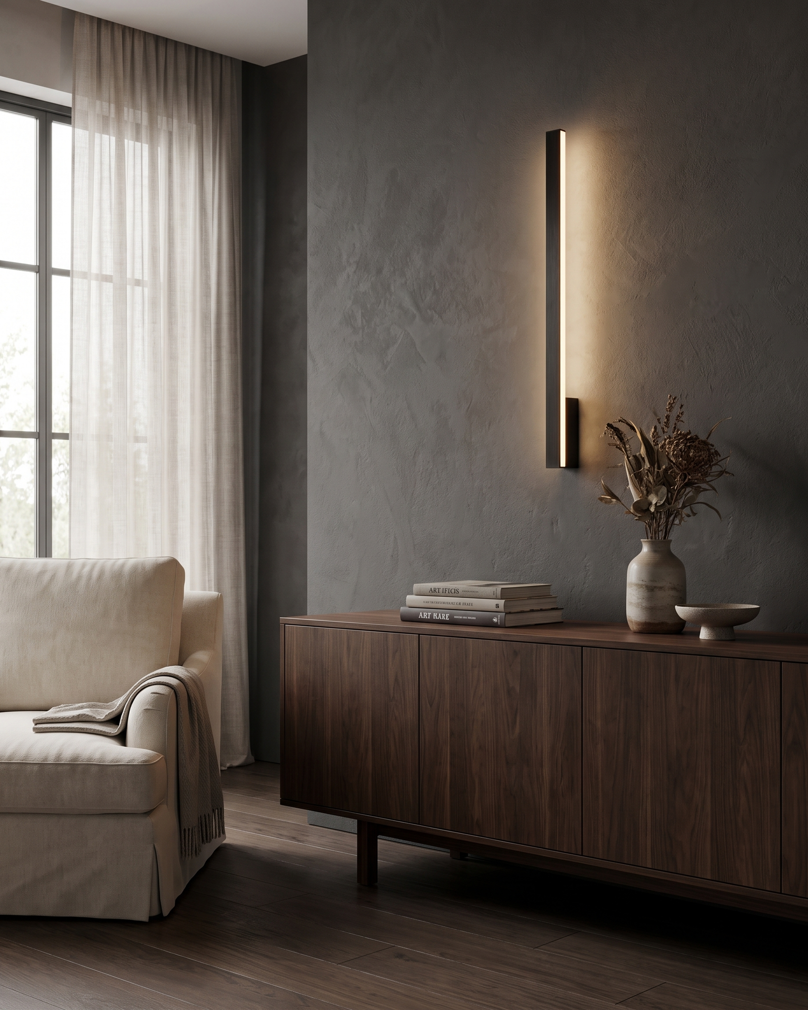 Comvilo Linear LED Wall Light in Black, portrait product view